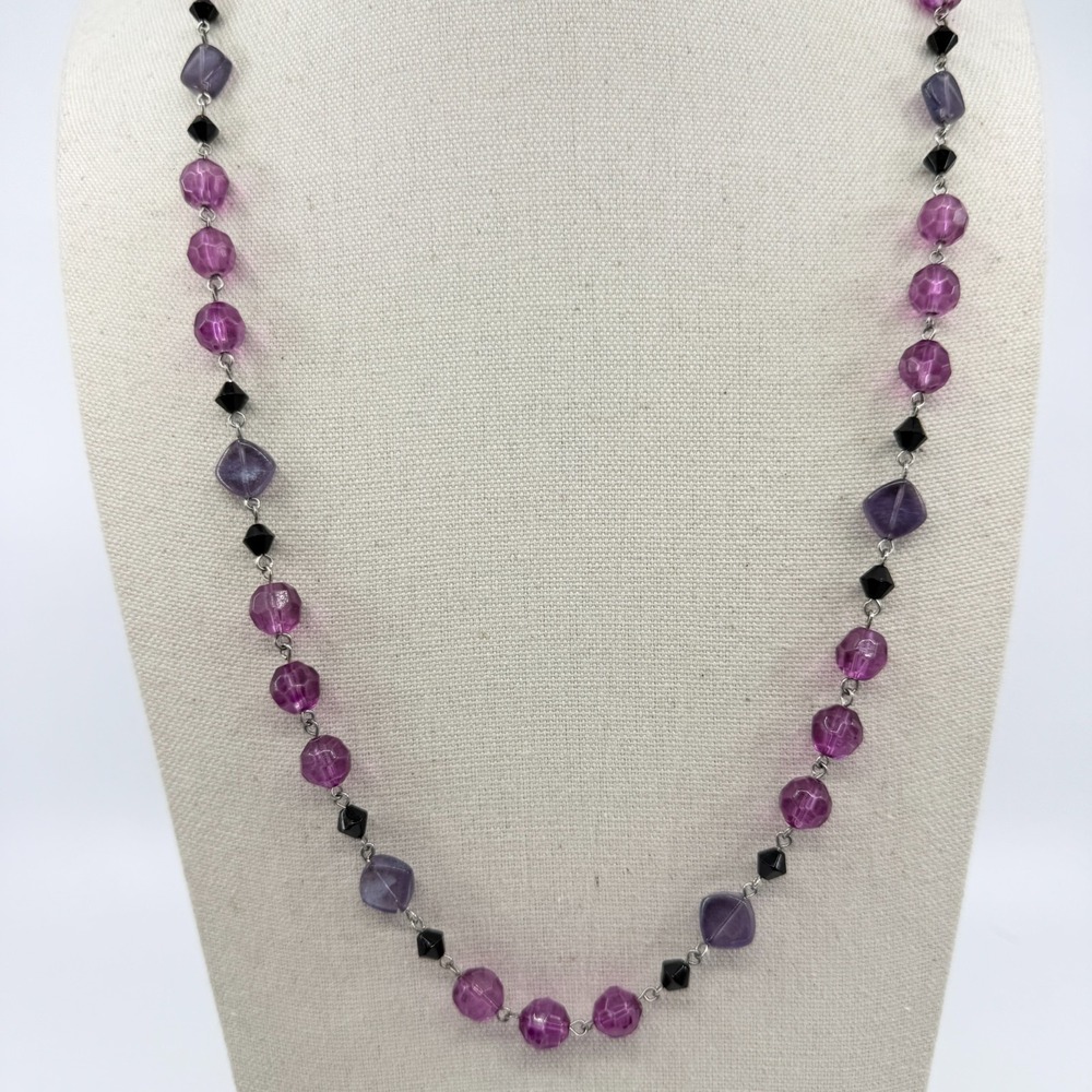 Elegant Purple and Black Beaded Necklace Statement Layering Accessory Gift Idea
